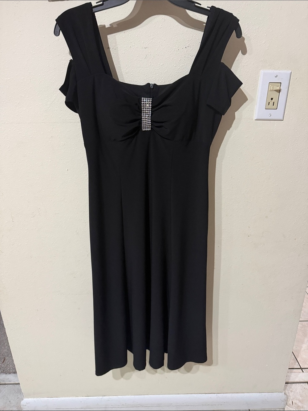 R & M Richards Black Rhinestone Midi Cocktail Formal Dress Made in USA
